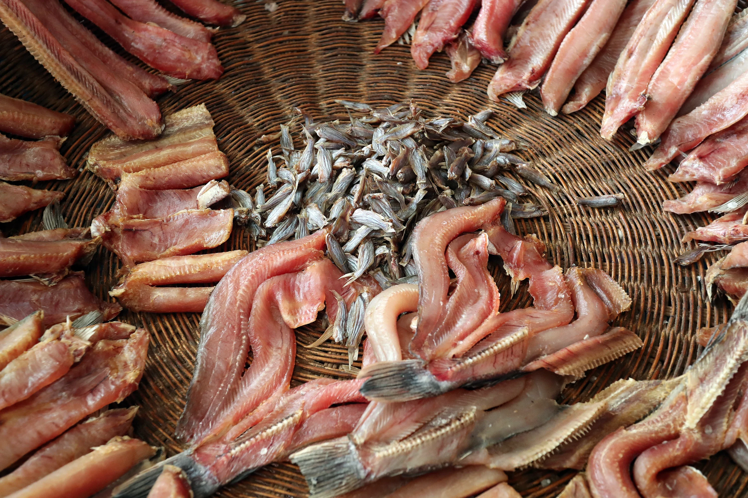 Fish drying on racks at Kompong Khleang
