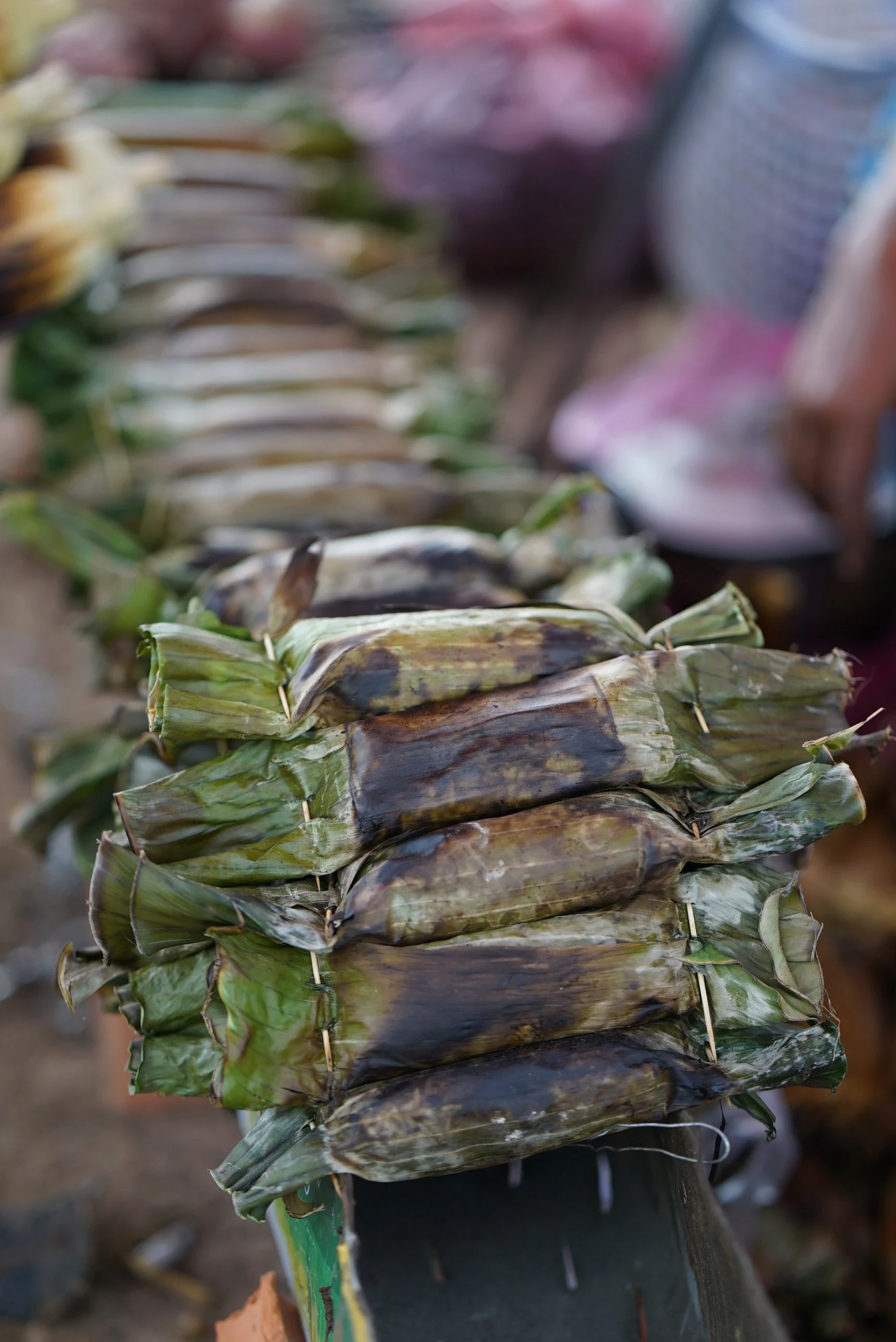 Grilled sticky rice in banana leaf