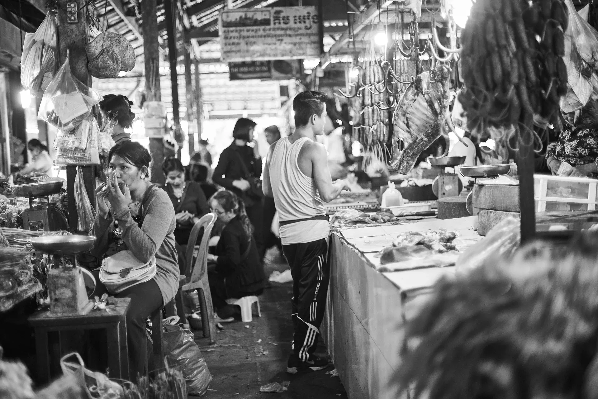 Inside a Siem Reap market at night